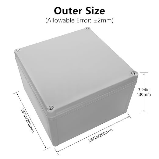 LeMotech Waterproof Dustproof IP67 Junction Box DIY Case Enclosure Gray 7.9 x 7.9 x 5.1 inch (200 x 200 x 130 mm)