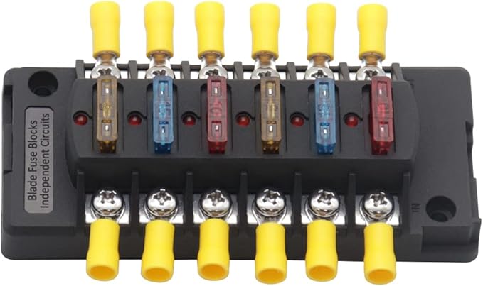 6 Way Fuse Block Automotive Boat Marine Car Camper Trailer RV Motorhome Solar Power Fuse Box 12V - 32V Red LED Indicator