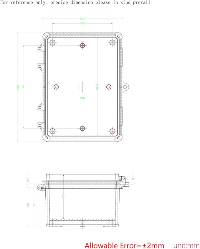 Junction Box, Hinged Black Cover IP67 Waterproof ABS Project Box with Mounting Plate Electrical Box Enclosure with Wall Bracket 7.1 x 5.1 x 3.5inch(180x130x90mm)