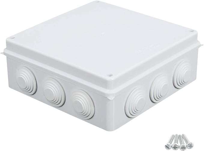Sunnyglade ABS Plastic Electrical Junction Box IP65 Waterproof Universal Outlet Box Durable Outdoor Electrical Gang Box White （7.9 x 7.9 x 3.1 inch）