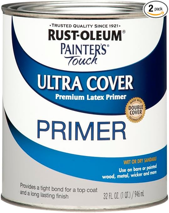 Rust-Oleum 1980502-2PK Painter's Touch Latex Primer, Quart, Flat Gray Primer, (Pack of 2)