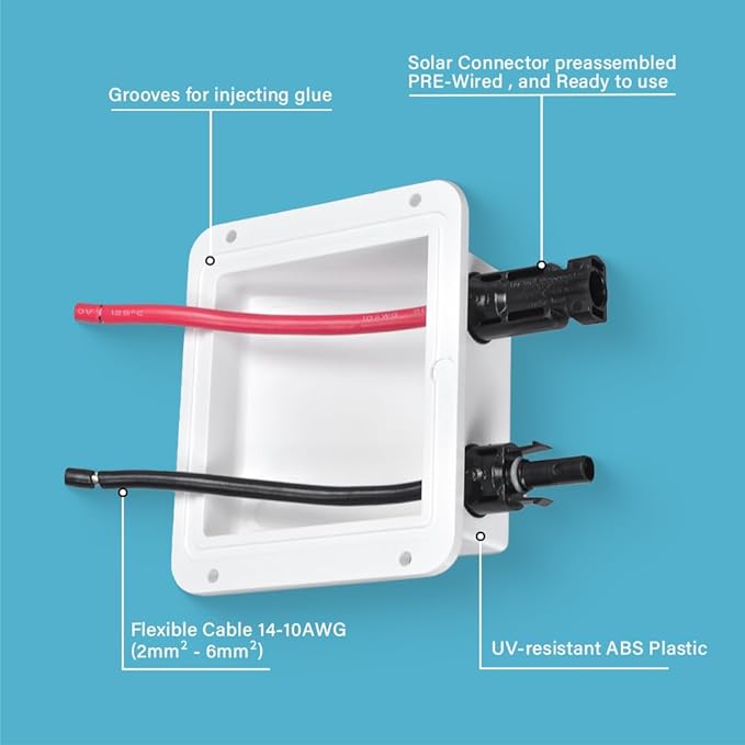Solar Weatherproof ABS Double Cable Entry Gland 0.33ft 10AWG for All Cable Types 6mm² to 12mm² UV Resistance Housing for Solar Project on Rv,Boat,Camper,Van