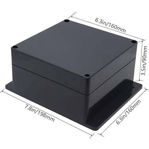 Junction Box, Zulkit Project Box Waterproof Dustproof IP65 ABS Universal Electrical Boxes Enclosure with Fixed Ear Black 6.30 x 6.30 x 3.54 inch (160 x 160 x 90 mm)(Pack of 1)