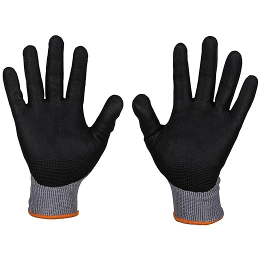 KLEIN TOOLS 60585 Work Gloves, Knit Dipped Cut Resistant ANSI A2 Nitrile Coated Gloves, HPPE Fabric, Touchscreen Capable, Large, 2-Pair