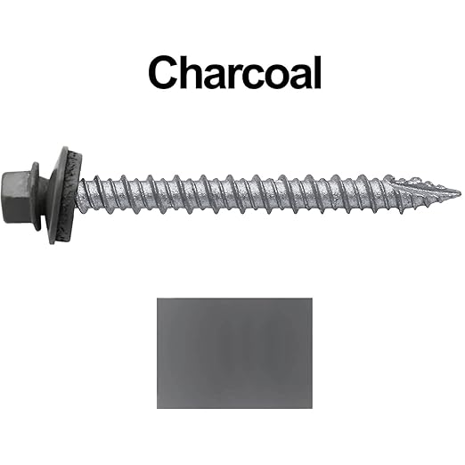 Metal ROOFING SCREWS: (250) 10 x 2" Charcoal Hex Head Sheet Metal Roof Screw. Self starting metal to wood siding screws. EPDM washer. Colored head
