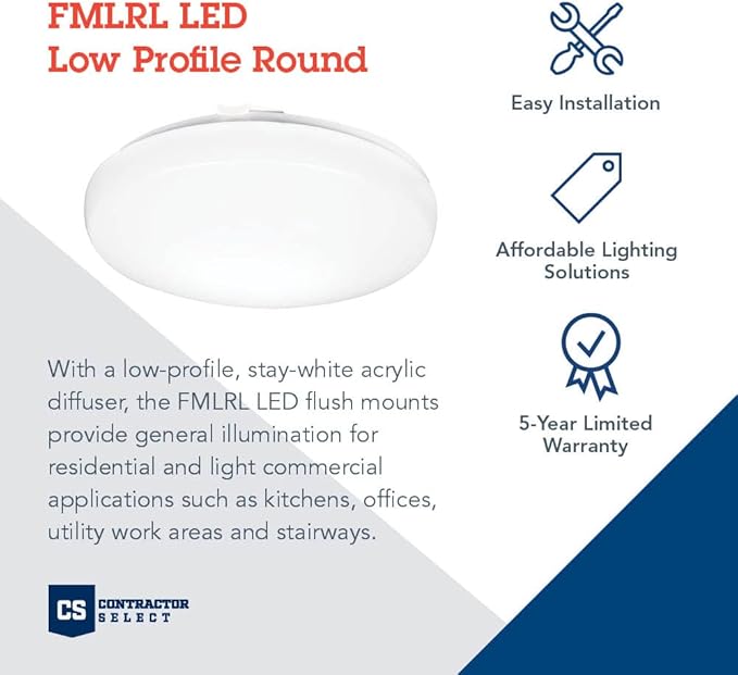 Lithonia Lighting 14 Inch Round LED Flush Mount Ceiling Light, Low Profile Modern Ceiling Light Fixture, 4000K Cool White Color Temperature, Dimmable, White (FMLRL 14 20840 M4)
