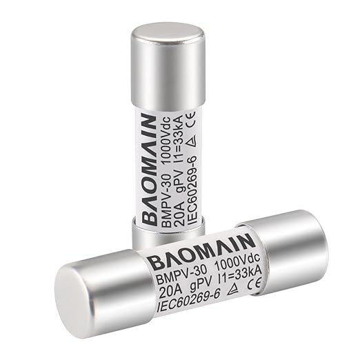 Baomain 10-Pack gPV Solar PV Fuse 20A 1000V DC, 10x38mm, 33kA Breaking Capacity, CE Listed for Photovoltaic Systems, Combiner Boxes (20 Amp.)