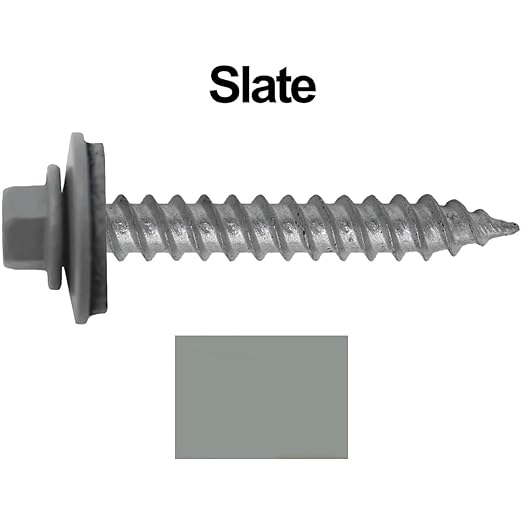 Metal Roofing Screw: (250) 12 x 1-1/2" Slate Hex Sheet Metal Roof Screw. Sharp Point Metal to Wood siding Screws. 5/8" EPDM Washer.