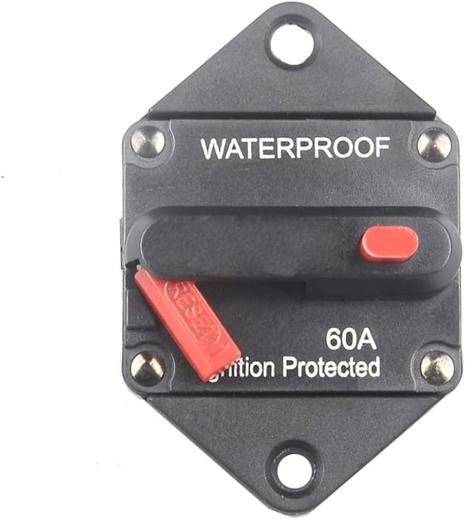 Hi-Amp 60Amp Circuit Breaker 12V-32V DC Waterproof, 10-300A Fuse Inverter with Manual Reset Button for Auto Truck RV Marine, Panel Mount (60A)