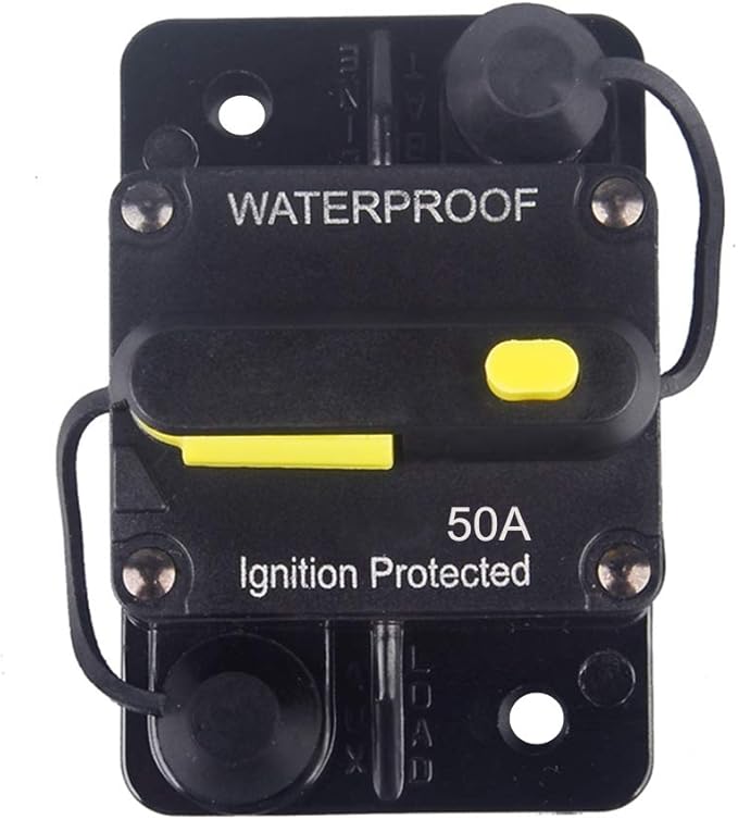 50 Amp Circuit Breaker 12V- 48V DC Manual Reset Fuse for Trolling Motor Rv Marine Boat Vehicles System Protection Waterproof (50A)