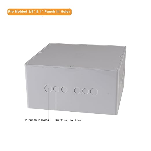 Junction Box 12" x 12" x 6" Dustproof PVC Plastic Electrical Boxes with Pre Molded 3/4" & 1" Punch in Holes Electrical Boxes Project Junction Conduit Box for Electrical Outdoor Enclosure