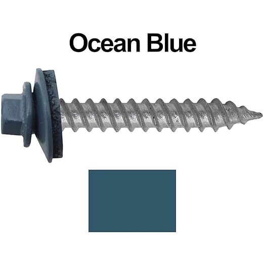 Metal Roofing Screw: (250) 12 x 1-1/2" Ocean Blue Hex Sheet Metal Roof Screw. Sharp Point Metal to Wood siding Screws. 5/8" EPDM Washer.
