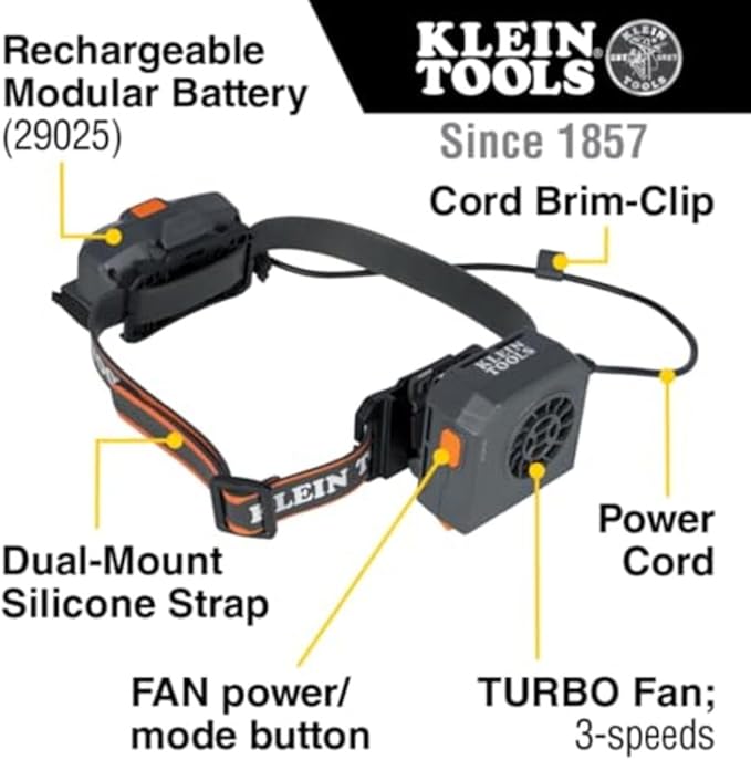 Klein Tools 60822 Replacement Turbo Fan for Hard Hats and Safety Helmets, Quiet, 3-Speed (Fan Only)