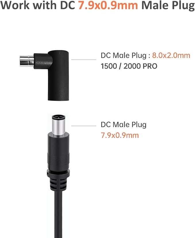 DC7909 to DC8020 Adapter 90-Degree Right Angle Connectors, Compatible with Jackery Explorer 1000 V2/1000 Pro/1000 Plus/600 Plus/1500 Pro/2000 Pro/2000 Plus/3000 Pro Portable Power Station