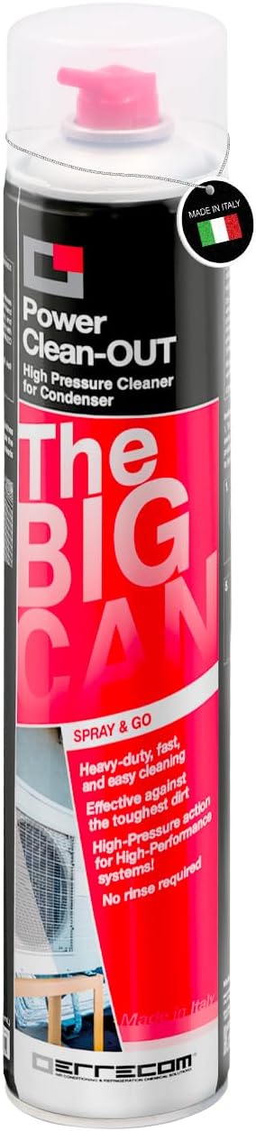 ERRECOM Power Clean – OUT | A/C Coil Cleaner specific for Condensers | High-Pressure Aerosol Can for Heavy-Duty Dirt | No Rinse Alkaline Formula for Effortless Cleaning | 25 fl oz (750 mL)
