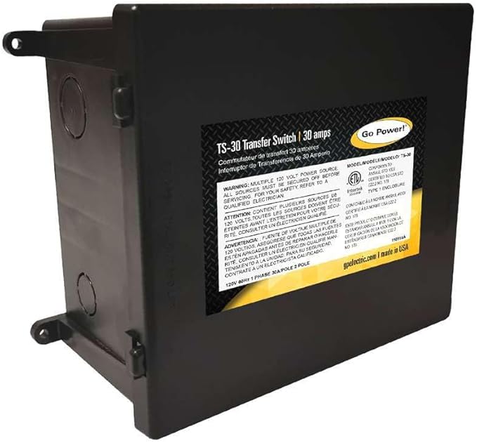 Go Power TS-30 30 Amp Automatic Transfer Switch, Dual Source Compatibility, Generator Delay Switch, Easy Installation, Compact Design