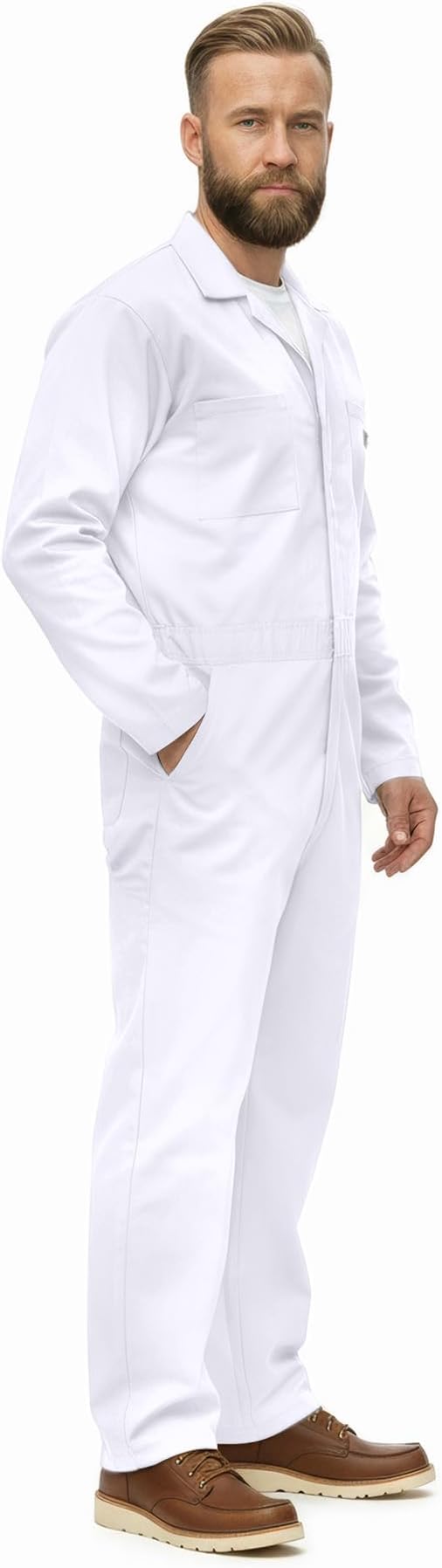 Natural Uniforms Mens Long Sleeve Zip Up Twill Coverall, Stain and Wrinkle Resistant
