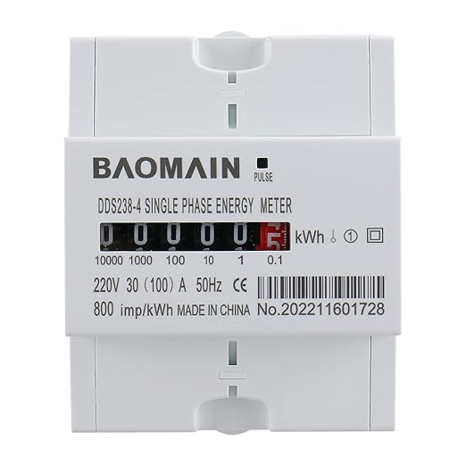 Baomain DDS238-4 DIN Rail Single Phase Kilowatt Hour kwh Meter 220V 30A (100A) Wheel Counter Electricity Meter for AC Systems