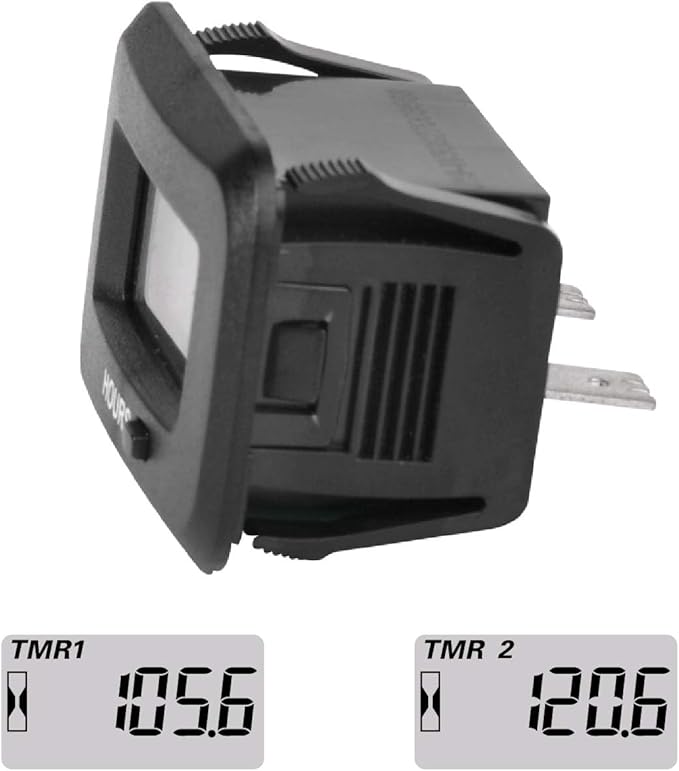 Jayron Digital Hour Meter AC/DC 5-277V - Initial Hours Settable, Dual Resettable Timers, IP68 Waterproof Maintenance Tracker for Lawn Mower Tractor Generator