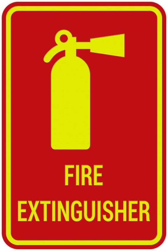 Signs ByLITA Portrait Round Fire Extinguisher Sign with Adhesive Tape, Mounts On Any Flat Surface (Red/Yellow) - Large