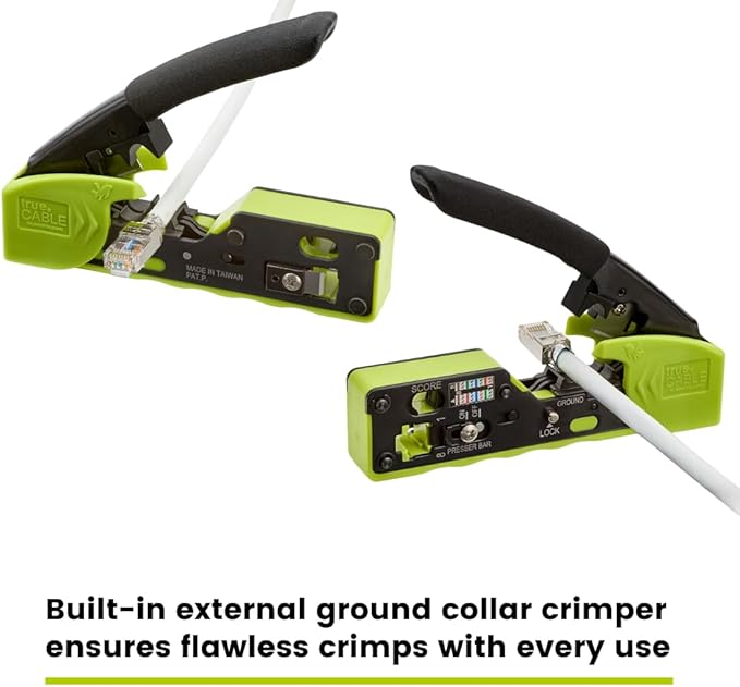 trueCABLE Crimp Tool for Pass Through RJ45 All-in-One Ethernet Tool: Crimp, Cut, Score - Works with Cat5e, Cat6, Cat6A Shielded and Unshielded Connectors