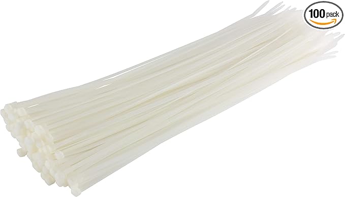GTSE 14 Inch White/Clear Zip Ties, 100 Pack, 40lb Strength, UV Resistant Long Nylon Long Cable Ties, Self-Locking 14" Tie Wraps