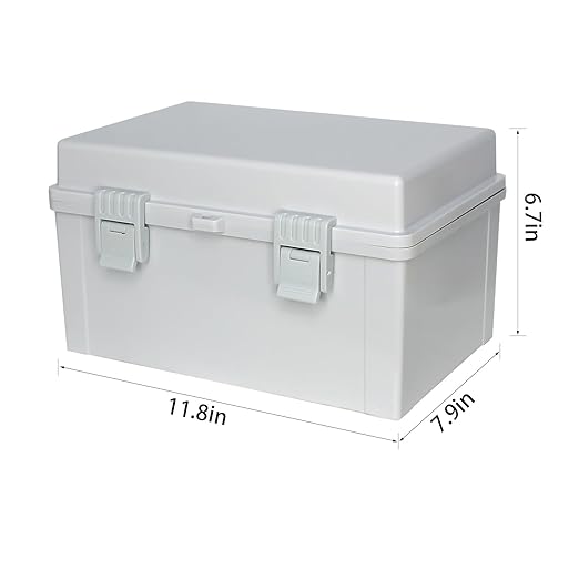 Waterproof Outdoor Junction Box ABS Plastic Electrical Box Wall Brackets Hinged Cover Electric Boximpact-Resistant for Garden, Garage, Solar, and Marine Applications (11.8"x7.8"x6.6")