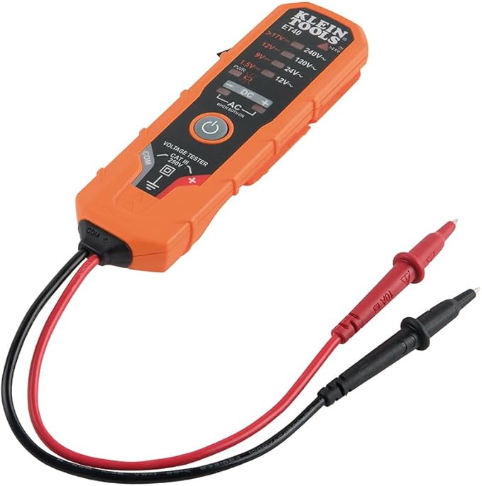 Klein Tools ET40 Digital AC/DC Voltage Tester, 12-240V AC, 1.5-24V DC, LED Illumination, DC Polarity, Auto Off, CAT III 250V-Class 2- Double Insulation, IP41 Dust and Water Resistant