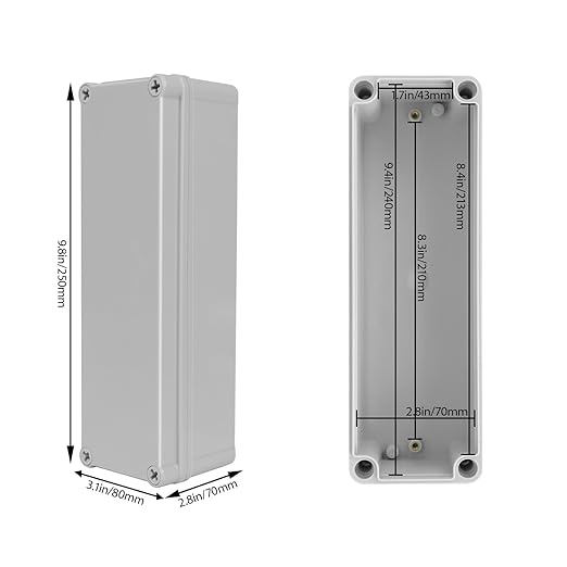 Junction Box，9.8"x 3.1"x 2.8" Outdoor Electrical Box with Mounting Plate, IP67 Dustproof Waterproof ABS Plastic Project Box, DIY Electrical Enclosure Gray (250x 80x 70 mm)
