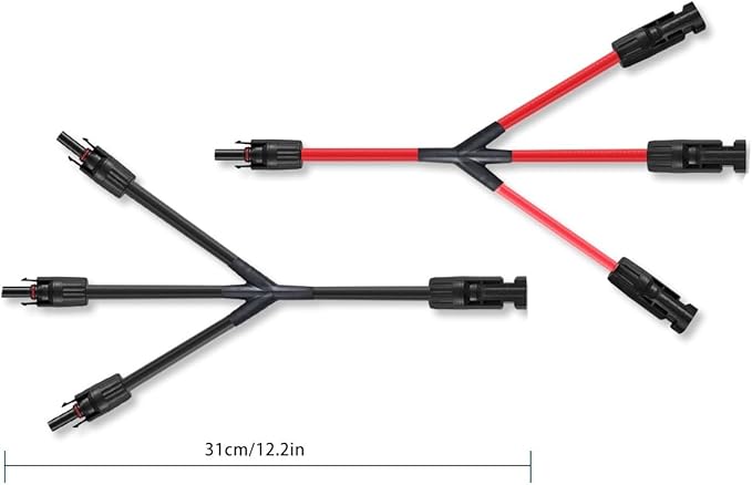 3 to 1 Solar Connectors Y Branch Parallel Adapter 10AWG Cable for Solar Panel (Red & Black)