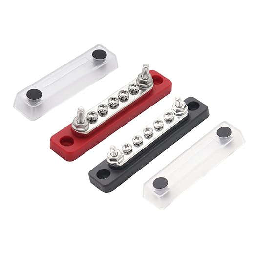 Gloaso 100A 12V Bus Bar Copper Power Distribution Block, 4x 3/16" Posts+ 5x #8/32 Screws Terminals Battery Buss Bar for RV Boat Solar Yacht Car Truck, Marine Busbars 48V DC, Negative&Positive 2 Pack