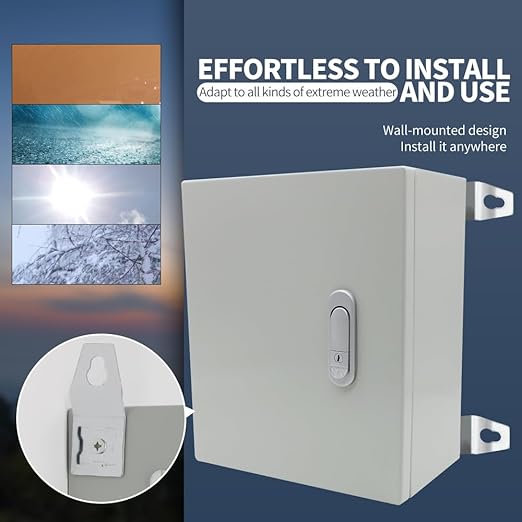 Steel Electrical Junction Box,12 * 10 * 6 in Waterproof & Dustproof Electrical Junction Box,Outdoor Metal Electrical Box with Lock(300 * 250 * 150mm)