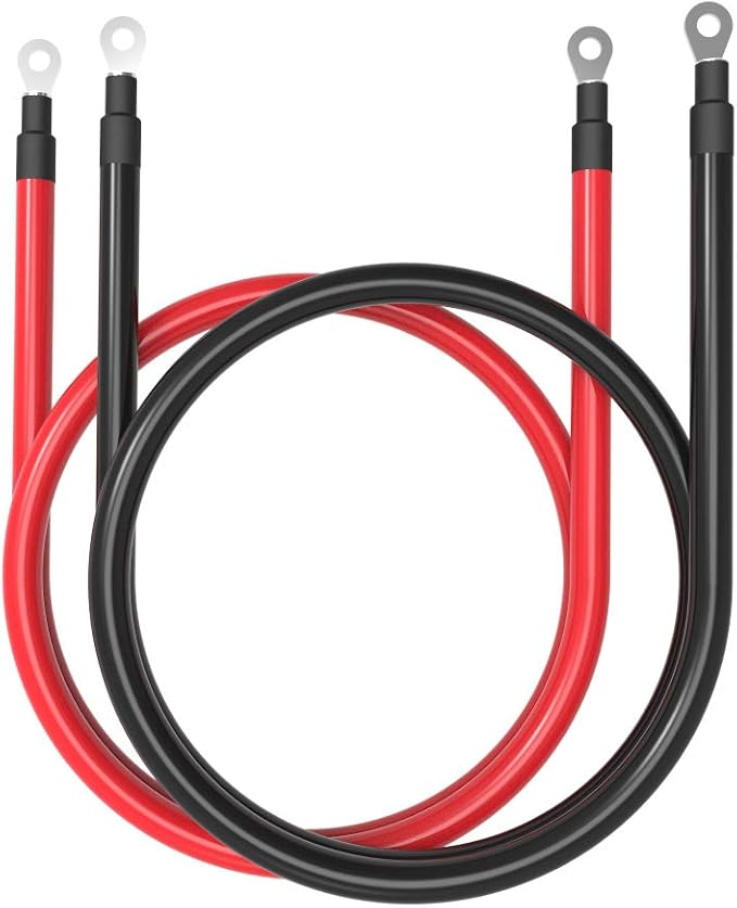 4 AWG 4 Gauge Battery Cables Red + Black Pure Copper Power Inverter Wire Set with 3/8 in Lugs for Solar, RV, Car, Boat, Automotive, Marine, Motorcycle (4 AWG, 1 Feet)