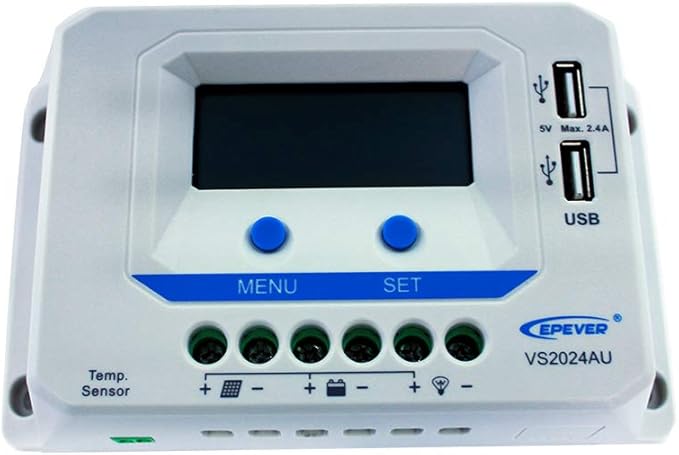 EPEVER 20amp Charge Controller PWM 20A 12V/24V Solar Panel with Dual USB Ports Output and LCD Display for Solar System (VS2024AU)