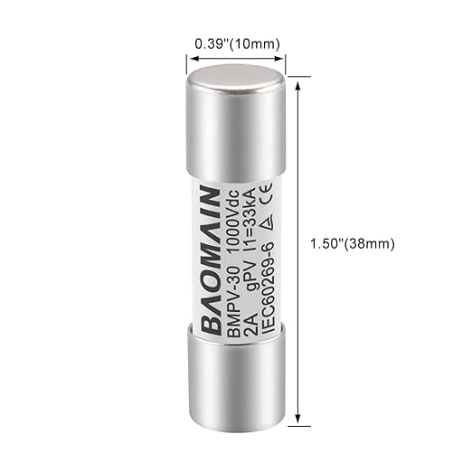 Baomain 10-Pack gPV Solar PV Fuse 2A 1000V DC, 10x38mm, 33kA Breaking Capacity, CE Listed for Photovoltaic Systems, Combiner Boxes (2 Amp.)