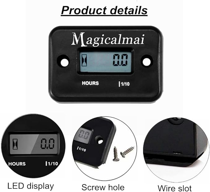 Inductive Hour Meter for Gas Engine Generator Lawn Mower Pressure Washer Marine ATV Boat Outboard Motor Dirt Bike Motorcycle Waterproof Hr Meters - Black