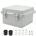 Zulkit Junction Box ABS Plastic Dustproof Waterproof IP67 Electrical Boxes Hinged Shell Outdoor Universal Project Enclosure Grey Clear Cover, Stainless Steel Buckles (5.9"x5.9"x3.5" GC k)