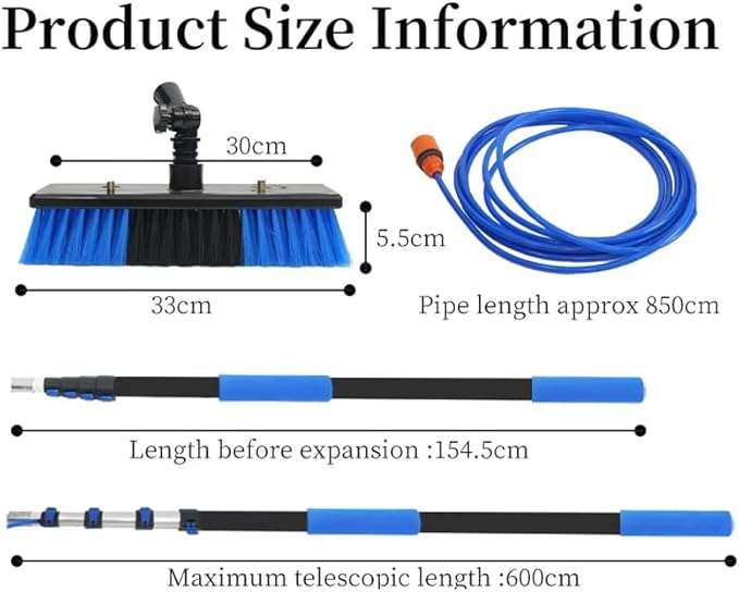 16FT Solar Panel Cleaning Kit with Telescopic Pole & Soap Dispenser, Water Fed Solar Panel Brush for Home/Roof/Caravan, Extendable Window Cleaner Tool for RV, Boat, Deck & Outdoor Use (16FT)