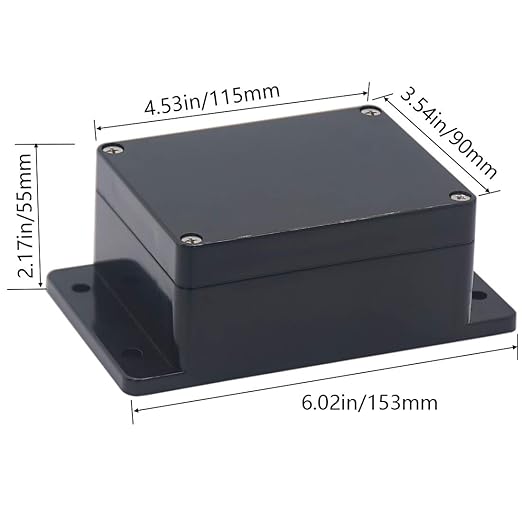 Junction Box IP65 Waterproof ABS Plastic Electrical Project Case Power Junction Boxes, Project Box with Fixed Ear Black 4.53x3.54 x2.17 inch (115 x 90 x55 mm)