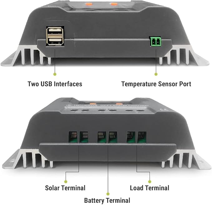 Newpowa 10A MPPT Solar Charge Controller Charge 12V Battery Regulator Dual USB Ports Negative Ground W/LCD Display Up to 130W Off Grid Solar Panel Adjustable for Gel AGM,Liquid Batteries
