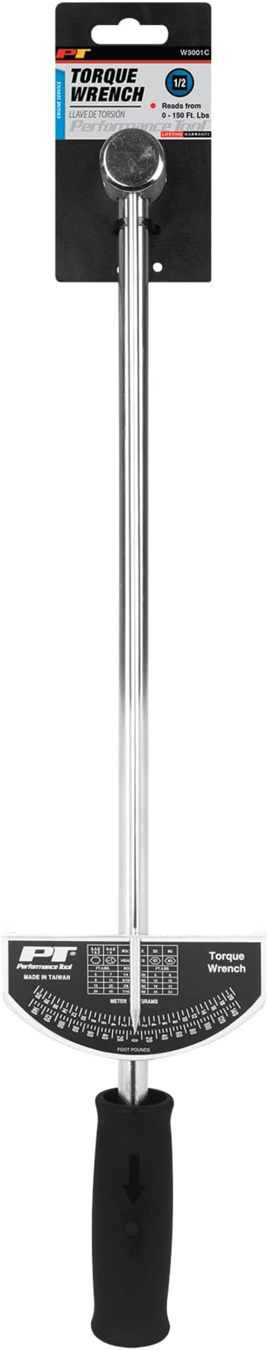 Performance Tool W3001C 1/2-Inch Beam Style Torque Wrench (0-150 ft/lb) With Clockwise or Counterclockwise Capabilities