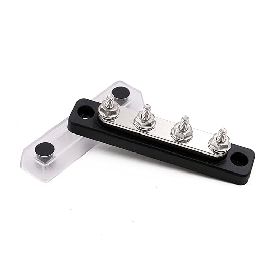 Gloaso Bus Bar Copper 12V 100A 4 x 3/16" Posts Terminals Power Distribution Blocks, Marine Busbar, Mini Battery Buss Bar 12 Volt-48V DC for Car RV Solar Truck Boat Automotive Marine, Black