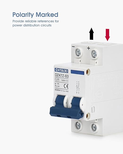 DC Miniature Circuit Breaker, 2 Pole 1000V 25 Amp Isolator for Solar PV System, Thermal Magnetic Trip, DIN Rail Mount, Chtaixi DC Disconnect Switch C25