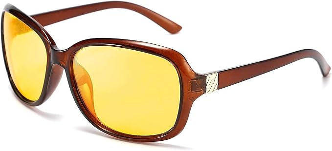 FEISEDY Classic Womens Night Glasses Driving Anti Glare Wrap Around Yellow Sunglasses B2548
