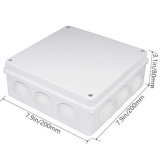 Zulkit Junction Box ABS Plastic Dustproof Waterproof IP65 Universal Electrical Boxes Project Enclosure White 7.9 x 7.9 x 3.1 inch (200 x 200 x 80mm)