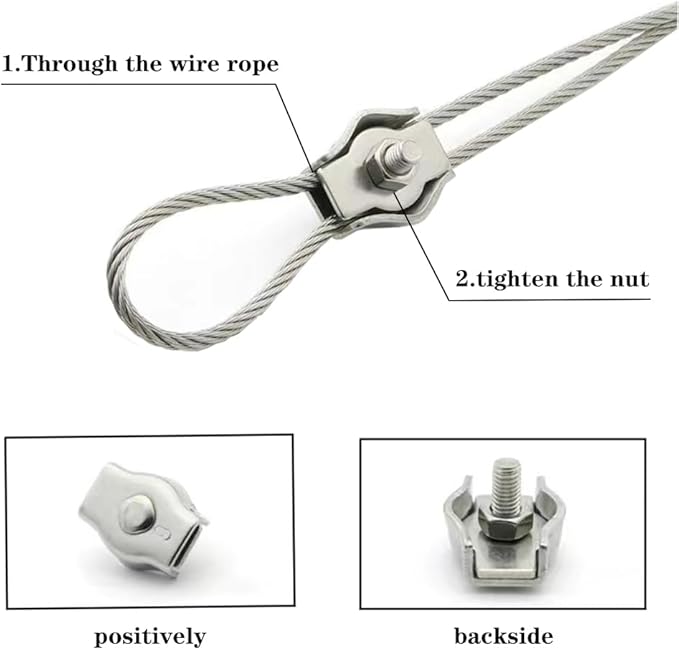 20 Pcs stainless steel simplex wire rope cable clamp/wire rope clamp（1/8 in. M3）