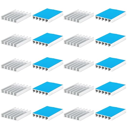 20PCS Aluminum Heat Sink with Thermal Conductive Adhesive Tape, 13×13×3mm Heatsink Cooler for Cooling VRM GPU Stepper Driver MOSFET VRam Regulators