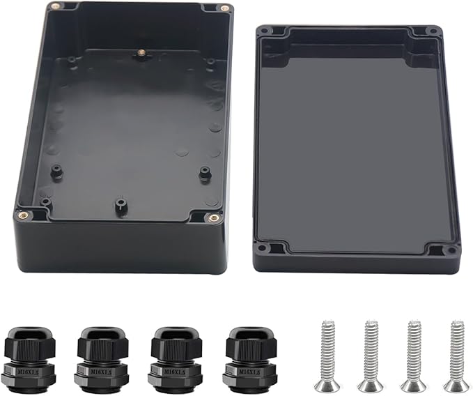 Project Box ABS Black Electrical Boxes IP67 Outdoor Waterproof box Electronic Junction Box Power Enclosure with Cable Glands for DIY Project 7.9 x 4.7 x 2.2 inch (200x120x56mm)