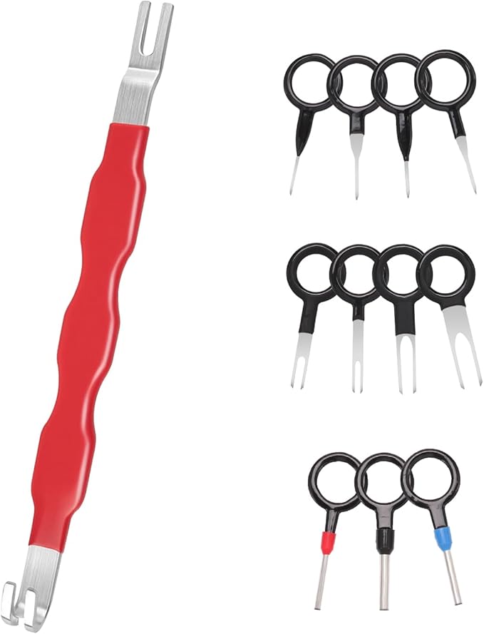 Dual-End Electrical Connector Removal Tool for Cars, Automotive Terminal Connector Separator and Removal Tool in Tight Spaces, Includes 11PCS Terminal Pin Removal Tool Set (Red)