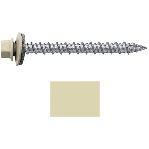 Metal ROOFING SCREWS: (250) 10 x 2" Ivory Hex Head Sheet Metal Roof Screw. Self starting metal to wood siding screws. EPDM washer. Colored head